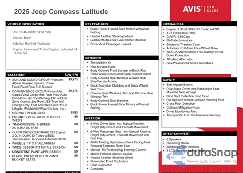 2025 Jeep Compass Latitude z USA, uszkodzony, nr VIN 3C4NJDBN1ST547688